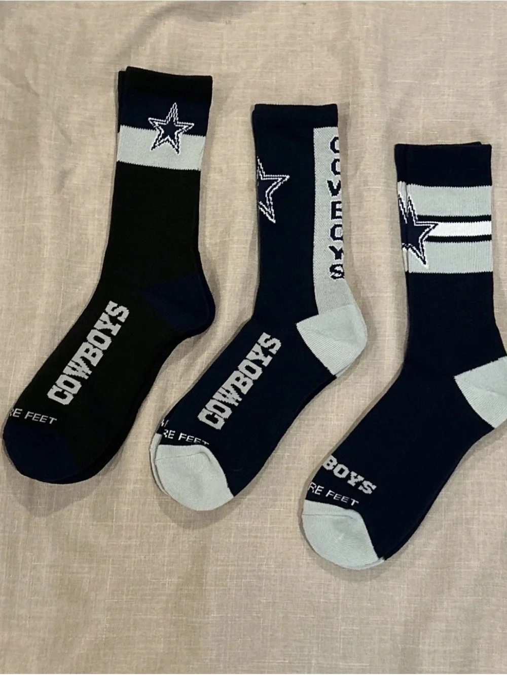 3 Pack Dallas Cowboys Socks Large NEW By For Bare Feet